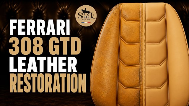 Complete refurbishment of the beige leather seats in a Ferrari 308
