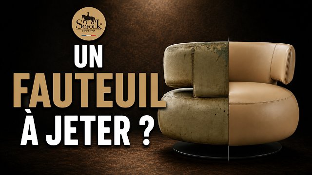 Rénovation fauteuil cuir Roche Bobois — Recoloration & vernis mat