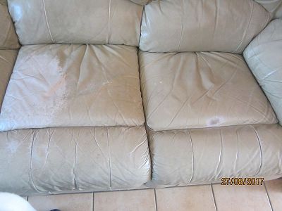 renovation of a beige sofa in imitation leather