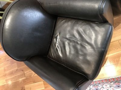 club armchair - seat leather torn by wear on 20cm
