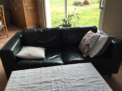 re-colouring of bottle green sofa in brown