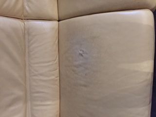 Rénovation canapé cuir troué, griffé et le changer de teinte