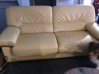 Rénovation canapé cuir troué, griffé et le changer de teinte