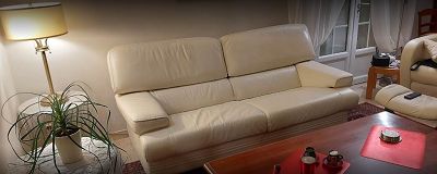 Canapé cuir rénové en 2 couleurs. Super résultat