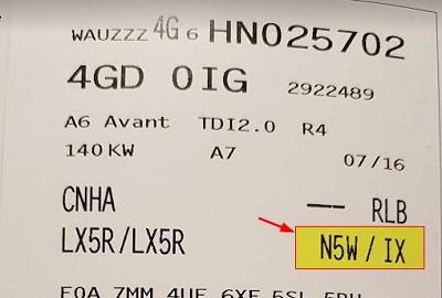 Référence couleur cuir Audi A6