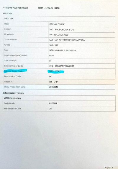 sedili in pelle subaru outback